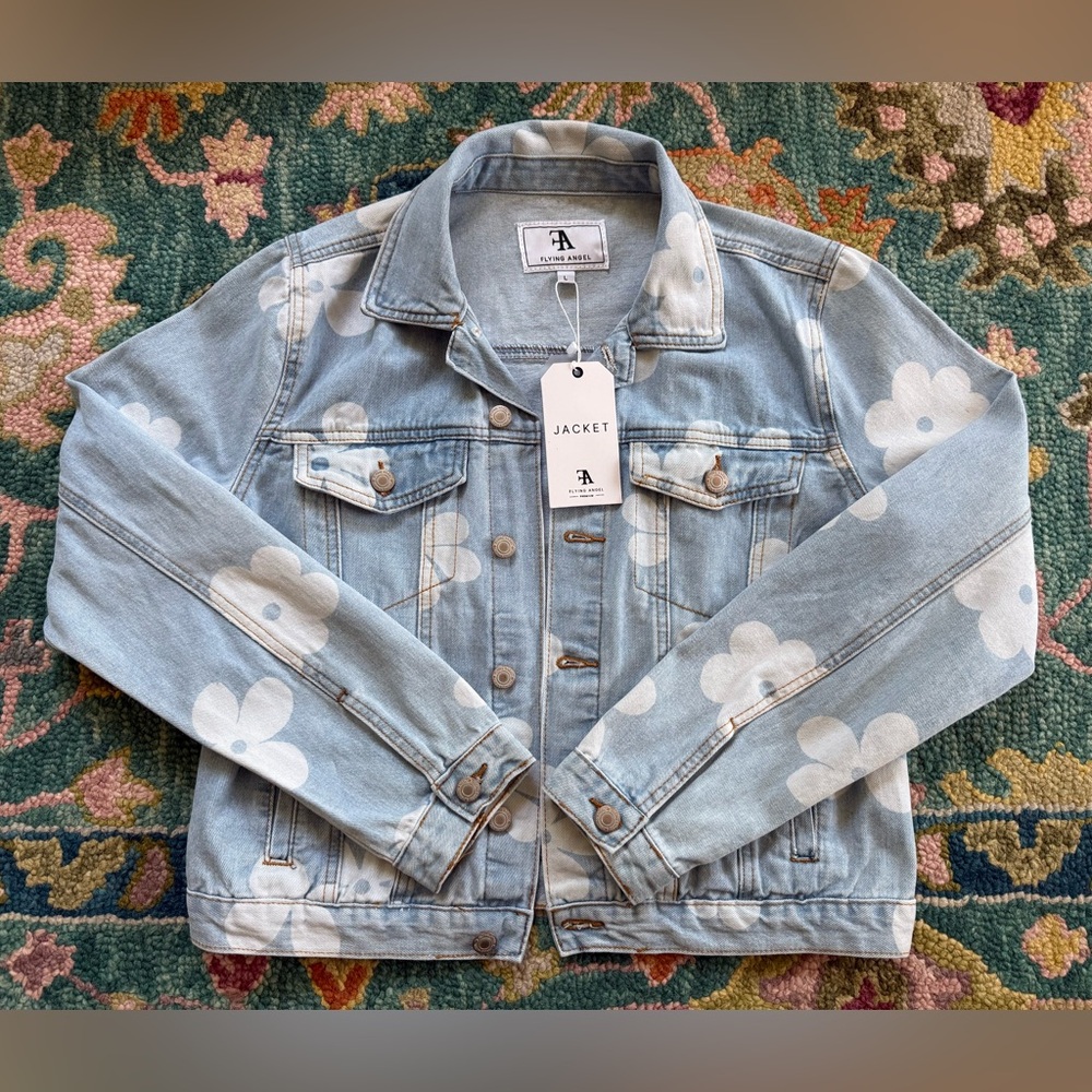 Flying Angel Floral Denim Jacket – Size Large – NWT